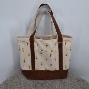 Lands End Floral Canvas Tote Bag - Cream and Brown